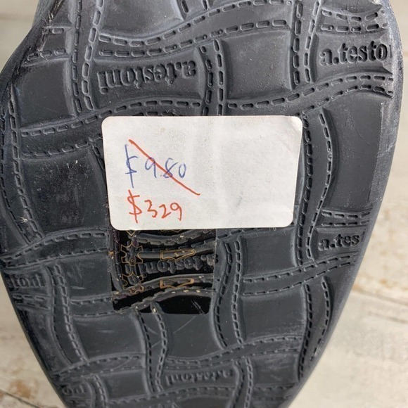 Italian Leather A. Testoni Ankle Boots Black Booties Heeled Buckle Sz 40 US 8.5 - Picture 3 of 9